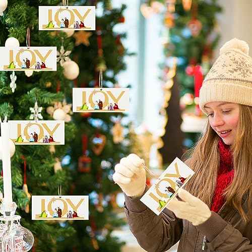 Bucherry 12 Pcs Joy Nativity Scene Ornament for Christmas Tree Wooden Jesus Ornaments Christian Religious Hanging Decor for Home Christmas Decorations