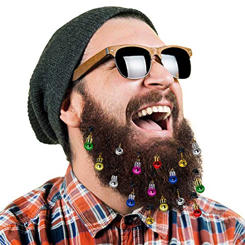 16pcs Beard Ornaments. 4 Sounding Jingle Bells and 12 Colors of Christmas Baubles Great Gift Idea! (4 Bell+12 Baubles)