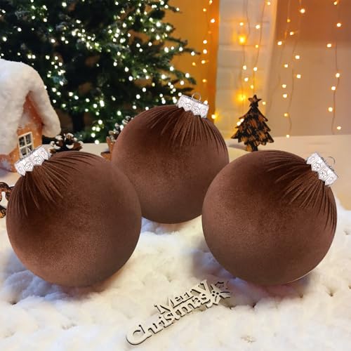 Rotatingpals 12 Pcs Jumbo Brown Velvet Christmas Ornaments 6 Inch Flocked - Holiday Decoration