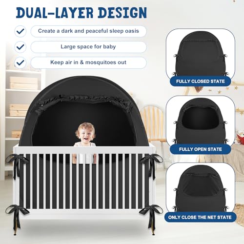 Blackout Baby Crib Tent Canopy for Pack n Play - Travel & Nap Cover 98% Blackout
