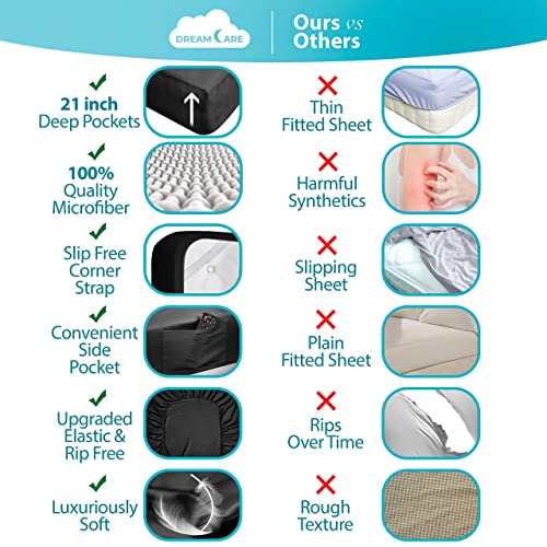 DREAMCARE King Size Cooling Microfiber Sheets Set - Extra Deep Pocket Black