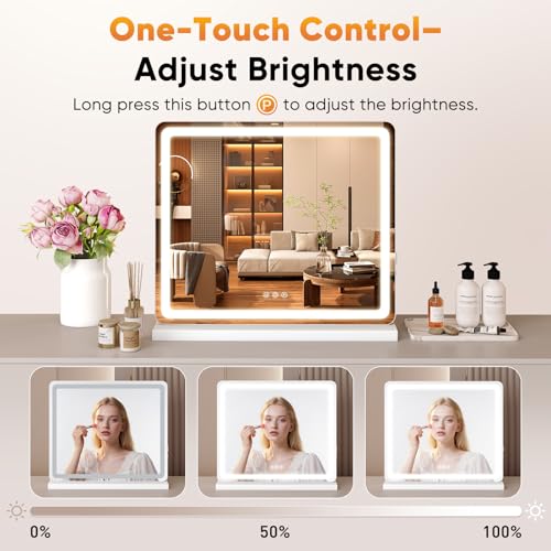 Square White LED Vanity Mirror 22x19 Inch Tabletop Makeup Lighted Mirror