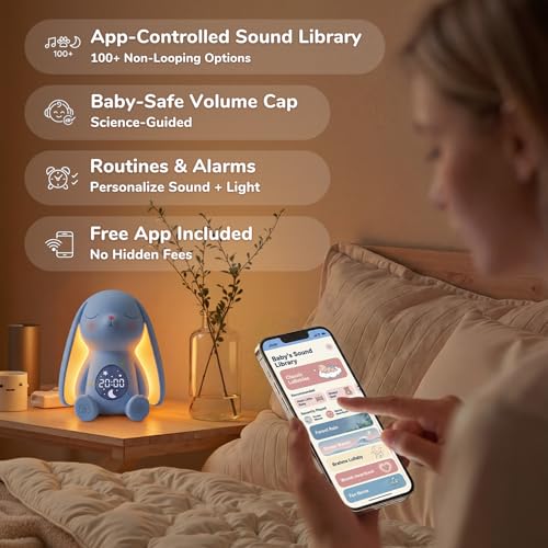 MeWaii Bunny White Noise Sound Machine for Baby Boy - Blue & Yellow, 100+ Sounds, Cry Detection