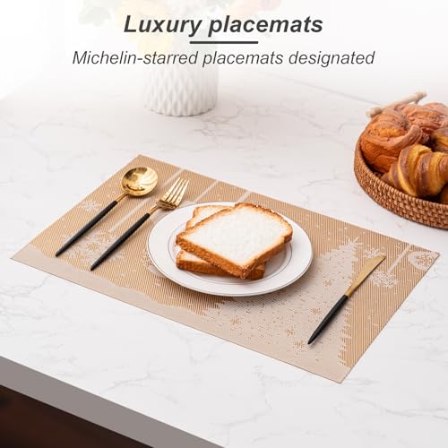 CADONO Christmas Tree Gold Placemat Set of 4 Heat-Resistant Non-Slip Table Mats