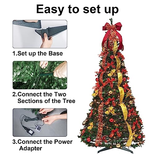 6.5FT Prelit Pop Up Christmas Tree with Lights and Remote, Fully