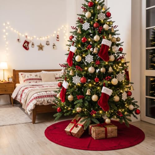Benjia 120cm/48in Knitted Christmas Tree Skirt Braided Cable Knit Green