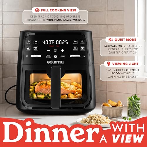 Gourmia 8 Qt Air Fryer with View Window & 8 Presets, Black - Family Size