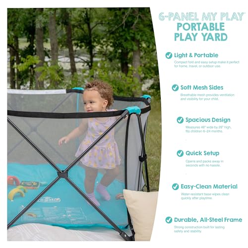 Regalo 6-Panel Foldable Baby Playpen & Play Yard, 48 Inches, Mesh Sides, Aqua/Black