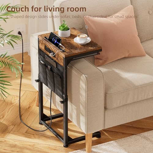 Adjustable C-Shaped Side Table with Charging Station and Storage Bag