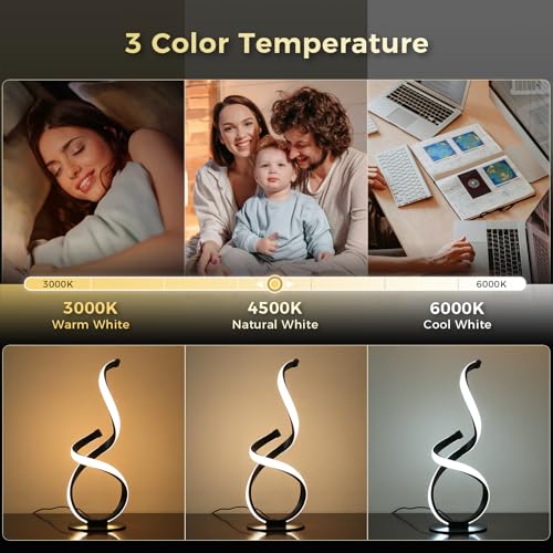 2 Pack Modern Table Lamps for Nightstand, LED Spiral Touch Light