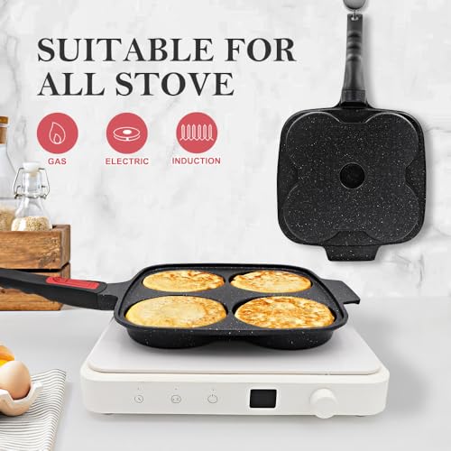 Large Nonstick Egg Pan with Lid - 10 Inch Pancake & Omelette Frying Pan, Black Variation