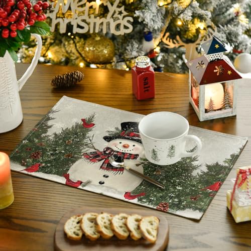 Artoid Mode 12x18 Inch Snowman Christmas Placemats Set of 8 - Grey Winter Holiday Table Mats