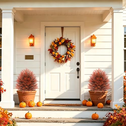 Grooy Fall Cedar Topiary Trees 2 Pack - 24 Inch Artificial Seasonal Trees with Ground Spikes