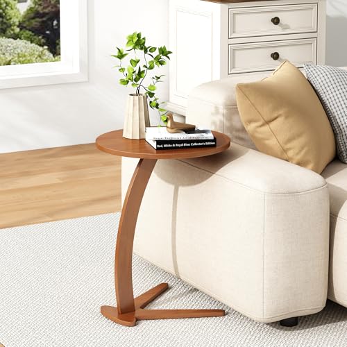 15-Inch Solid Wood C-Shaped Couch Side Table - Chestnut, Medium