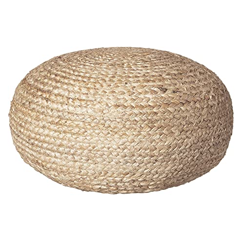 Decor Therapy Round Jute Ottoman Pouf - Boho Natural Woven Footrest & Extra Seating, 19x19x10.5 inches
