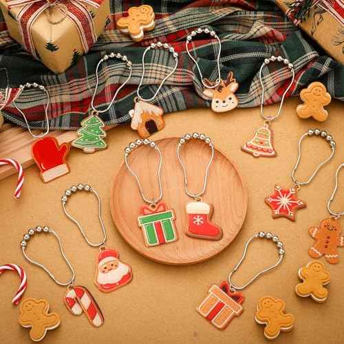 12 Pcs Christmas Gingerbread Shower Curtain Hooks Bulk Gingerbread Man Bathroom Accessories Set Xmas Candyland Winter Christmas Shower Acrylic Rustproof Hooks for Bedroom Bathroom Decor