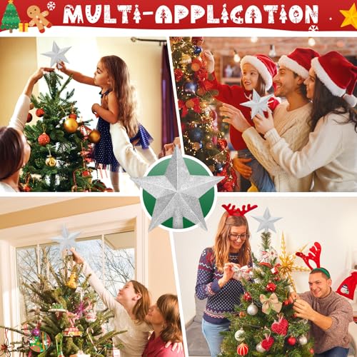 SRISE Silver 8 Inch Glitter Christmas Star Tree Topper Holiday Decor
