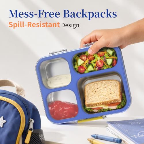 Kids Stainless Steel Lunch Box with 4 Compartments - Leakproof BPA-Free Bento Container, Blue Variation