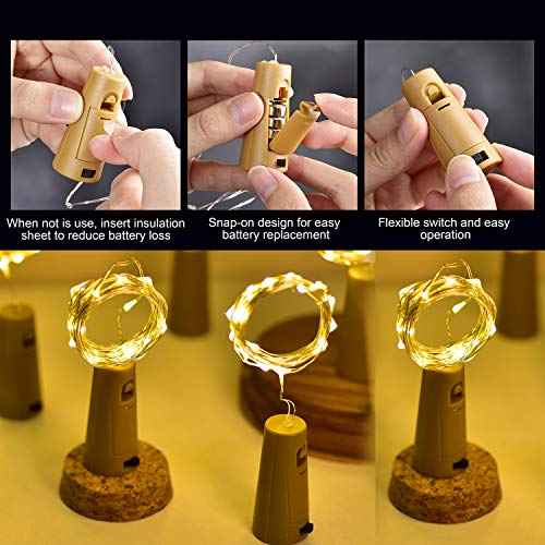 Wine Bottle Lights with Cork, 6 Pack Mini Fairy String Lights Battery Operated with 6 Replacement Batteries, Party Decoration for Wedding Christmas Halloween Bar Mason Jar - Warm White