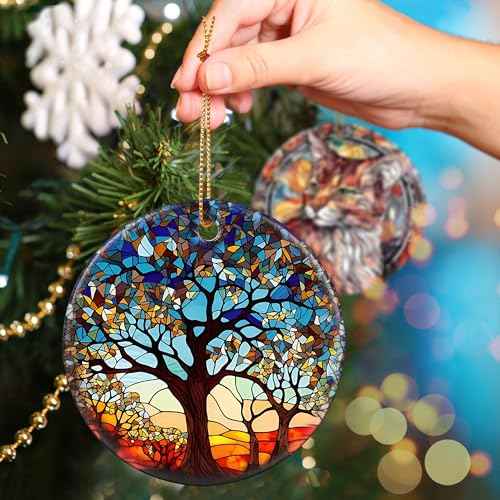 Touber Tree of Life Ornament, Christmas Decoration, Holiday Present Idea, Heirloom Keepsake, Round Ceramic, Bauble Present, Tree of Life