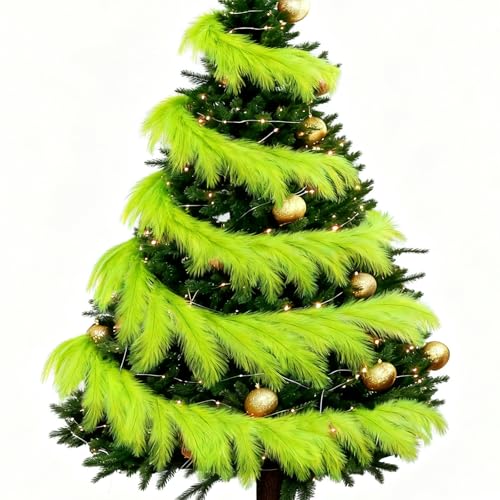 Lemon Green 24 Ft Christmas Garland with Pampas Grass - Faux Feathers, Home Decor