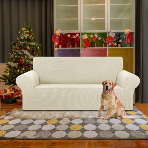 KEKUOU Beige Stretch Loveseat Couch Cover for 2 Cushions - Medium Fit