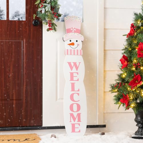 Reversible Snowman Porch Sign 42" Double-Sided Welcome Let It Snow | Glitzhome