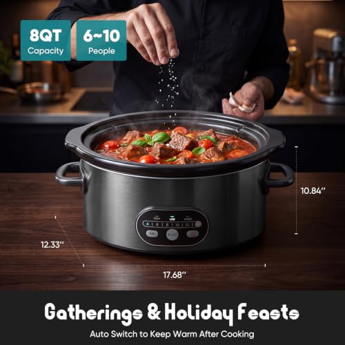 OLIXIS Jet Black 8 Quart Programmable Slow Cooker with Ceramic Nonstick Pot