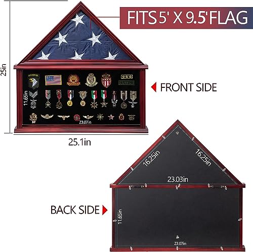 Large 5'x9.5' Mahogany Military Flag Shadow Box Display Case with Certificate Holder – Tieeqe
