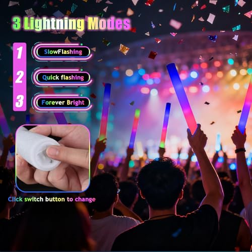 70pcs Foam Glow Sticks Bulk with 3 Flashing Modes - Light Up Party Wands for Weddings, Birthday, Raves, Camping, Outdoor Events - Blu7ive