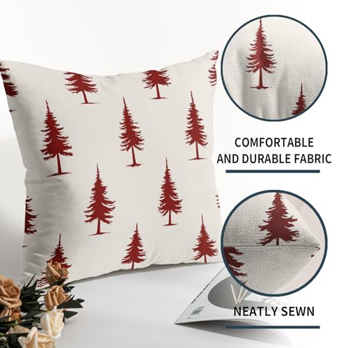 Aportt 18x18 Inch Red Pine Tree Christmas Pillow Covers Set of 2 Rustic Forest Holiday Decor