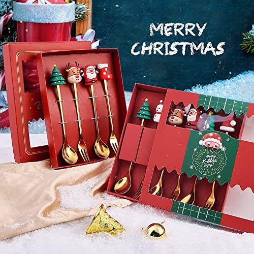 Stainless Steel Christmas Tree Spoon Set 6pcs | Santa Snowman Holiday Tableware Gift
