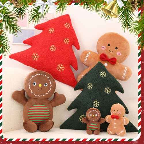 Christmas Gingerbread Man Pillow Plush Stuffed Gingerbread Pillow Fun Gingerbread Shaped Decorative Throw Pillows for Sofa Cushion Christmas Party Decor Khaki,15.7"
