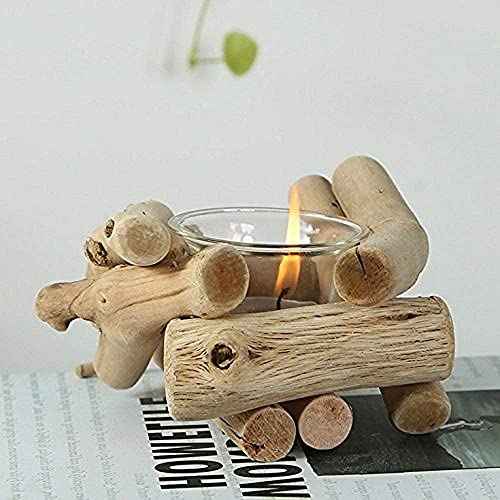 Sziqiqi Handmade Wooden Tea Light Candle Holder with Glass Cup Rustic Country Coastal Style for Farmhouse Home Decoration Home Altar Decoration Holiday Wedding Decoration