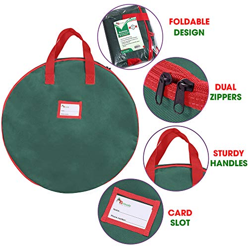 Primode Green 30-Inch Christmas Wreath Storage Bag 2-Pack - Holiday Garland Organizer