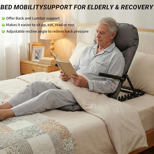 Adjustable Bed Backrest with Armrests - 7-Level Folding Support Cushion