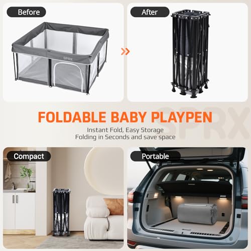 Foldable Baby Playpen with Mat,50"×50" Collapsible Playard for Babies