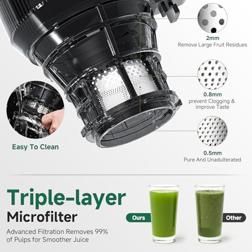 Black Cold Press Juicer Machine with 5.8-Inch Wide Chute for Whole Fruits & Vegetables - AMZCHEF