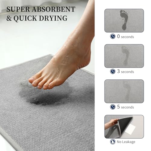 Gray Bathroom Rugs Set - 3-Piece Non-Slip Quick-Dry Bath Mat with Toilet Rug & Runner - 17x24/17x47/17.5x24 U