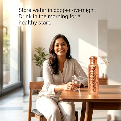 CuPure Hammered Copper Water Bottle 32 oz - Ayurvedic Leak-Proof Drinking Vessel