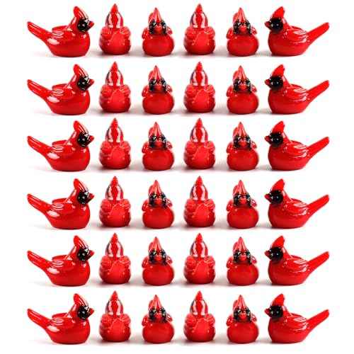 36pcs Mini Resin Red Cardinal Bird Figurines: Cardinal Decor, Mini Christmas Ornaments, Tiny Figurines for Tree, Home Accents, Gift, Garden Crafts