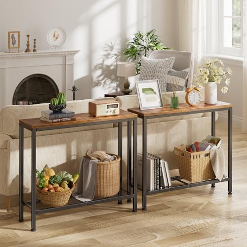 32-Inch Rustic Brown Console Table with Storage Shelf for Entryway & Living Room