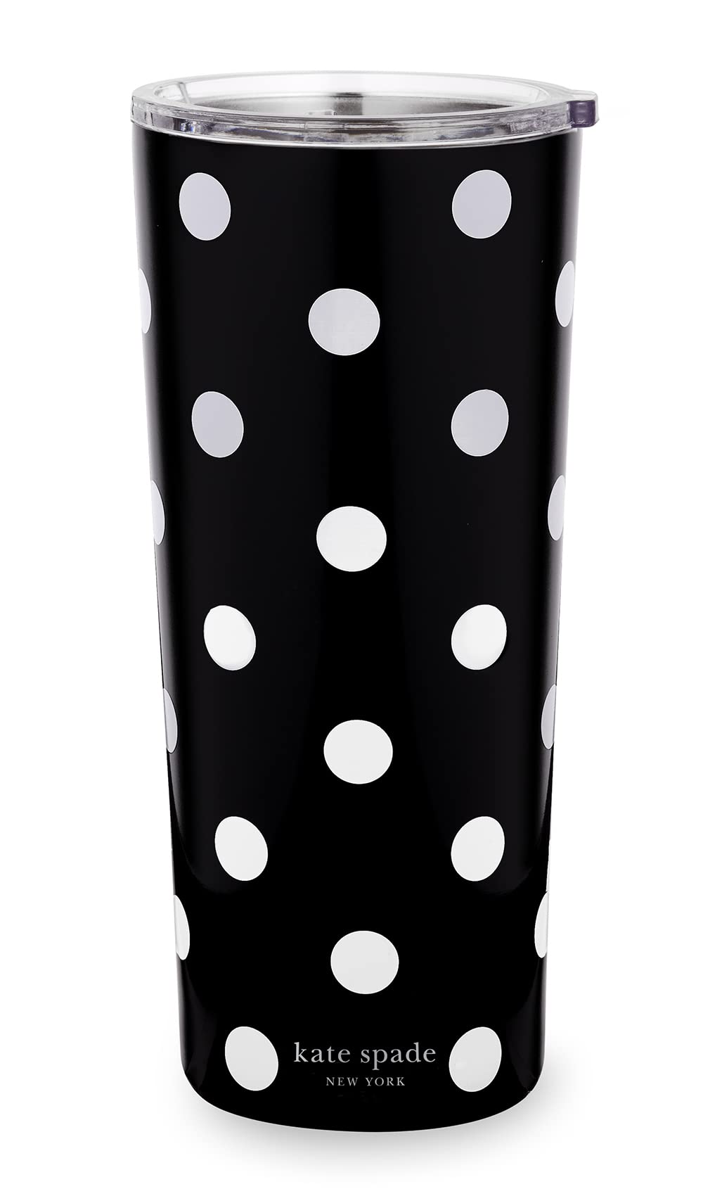 kate spade new york Cute Stainless Steel Mug, 24 Ounce Travel Tumbler, Double Wall Insulated Cup with Lid, Picture Dot (Black/White)