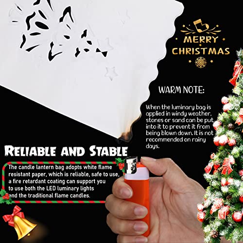 Sabary 100 Pack White Flame-Resistant Christmas Luminary Bags with Tree Cutouts, Reusable Paper Lanterns for Holiday Decor