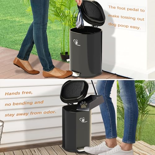 Black 18L Dog Poop Trash Can with Lid & Odor Control - Portable Waste Bin