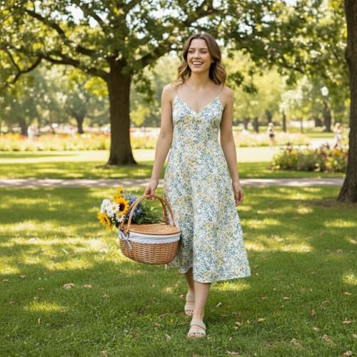 Wicker Picnic Basket with Lid and Handle - 15 Inch Solid Woven Body for Outdoor Camping & Easter