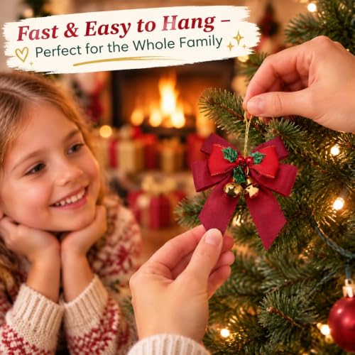 18 Pcs Christmas Bows Set with Jingle Bells for Tree Gift Wrapping & Decorations