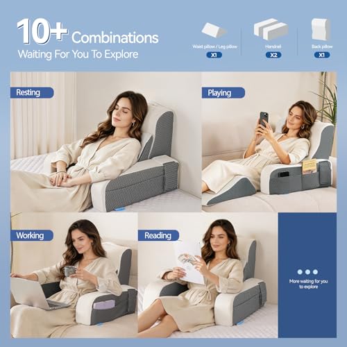 Kayfia White Gel Memory Foam Reading Pillow, 19-Inch Back Rest & Support