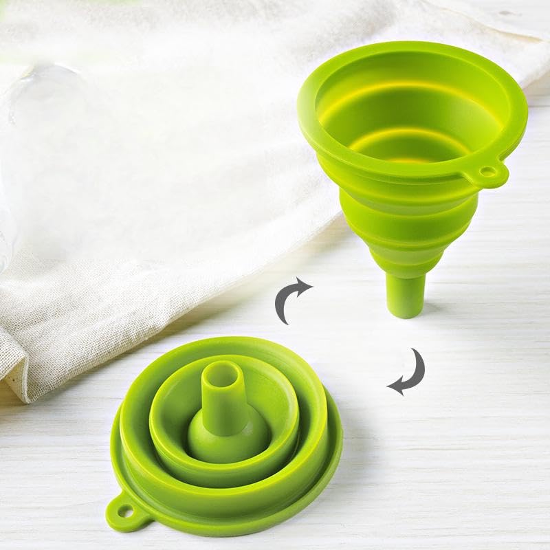 Skiennix Kitchen Funnel Set - 3 Pack Foldable Silicone Funnels for Easy Liquid Transfer | Food Grade