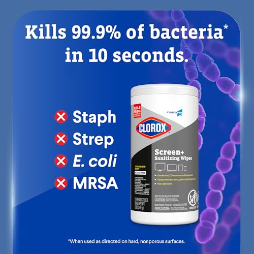 CloroxPro Screen+ Sanitizing Wipes Pack of 6 - 75 Count Canisters, Electronics & Sensitive Surface Disinfectant, Citrus Scent